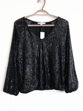 NWT - Sequin Black Top - Size S Petite - Cleo